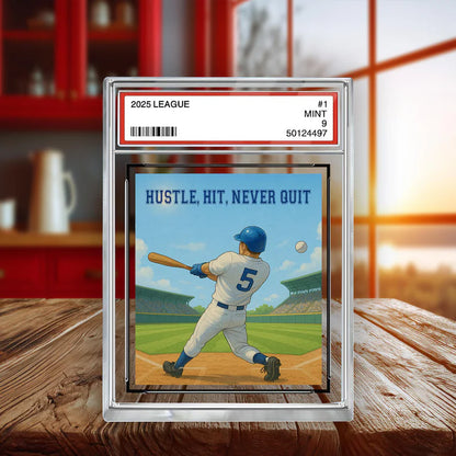 Personalized Baseball Acrylic Block – “Hustle, Hit, Never Quit” – Father’s Day Gift for Dad – Motivational Sports Keepsake Display