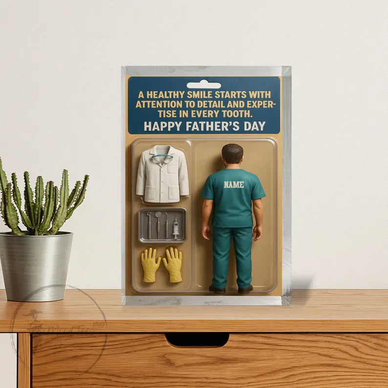 Custom Dentist Action Figure Acrylic Block For Dad, A Personalized Father’s Day Gift That Honors His Dedication To Every Smile He Creates