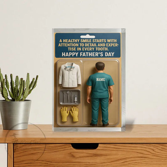 Custom Dentist Action Figure Acrylic Block For Dad, A Personalized Father’s Day Gift That Honors His Dedication To Every Smile He Creates