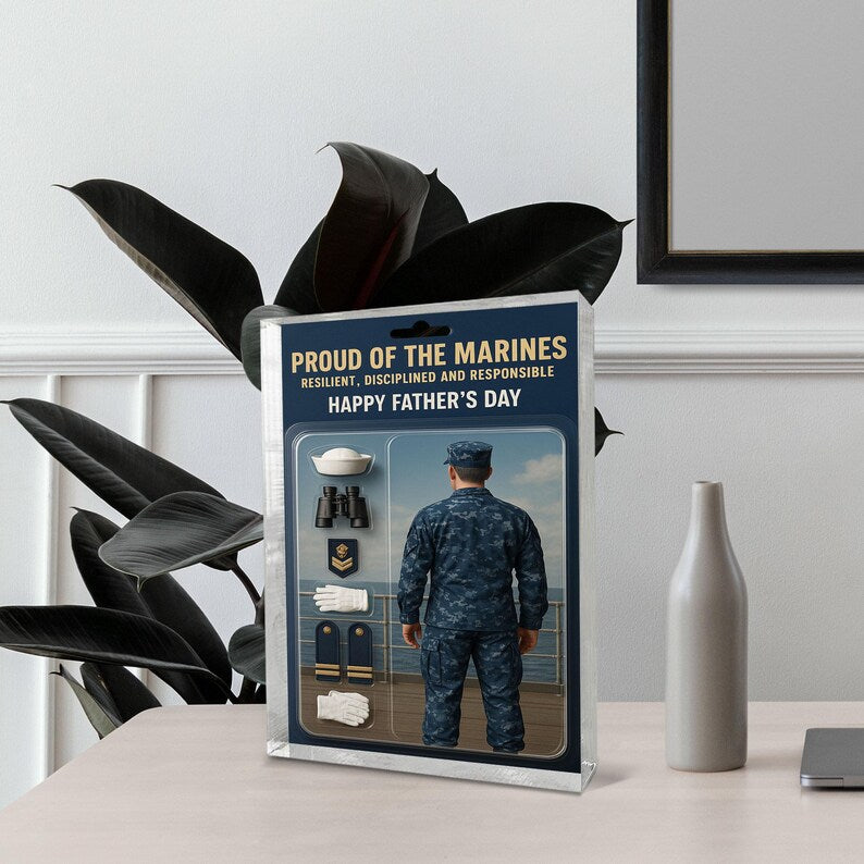 Personalized Marine Dad Acrylic Block – Father’s Day Gift for Military Hero | Custom Keepsake Honoring Discipline, Duty & Proud Service
