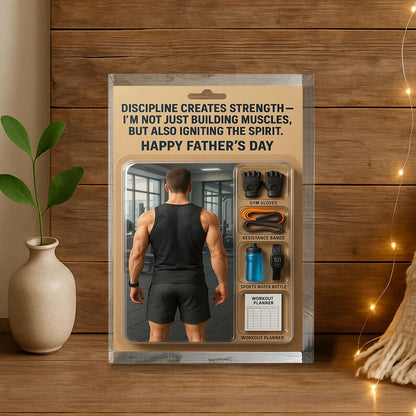 Personalized Fitness Dad Acrylic Block – Father’s Day Gift for Gym Lover | Custom Workout Display with Gloves, Planner, Bands & Water Bottle