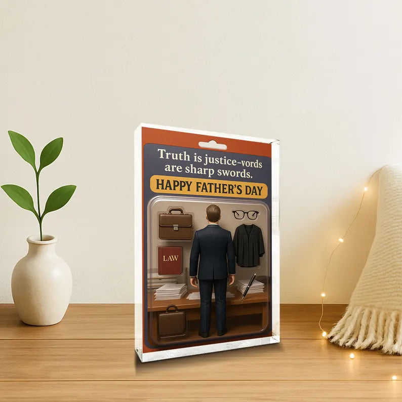 Personalized Lawyer Dad Acrylic Block – Father’s Day Gift for Legal Hero | Custom Law Office Display with Briefcase, Gown, Books & Justice