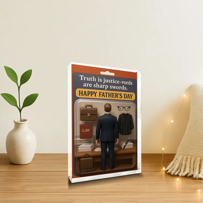 Personalized Lawyer Dad Acrylic Block – Father’s Day Gift for Legal Hero | Custom Law Office Display with Briefcase, Gown, Books & Justice