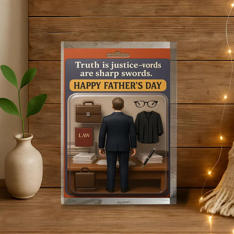 Personalized Lawyer Dad Acrylic Block – Father’s Day Gift for Legal Hero | Custom Law Office Display with Briefcase, Gown, Books & Justice
