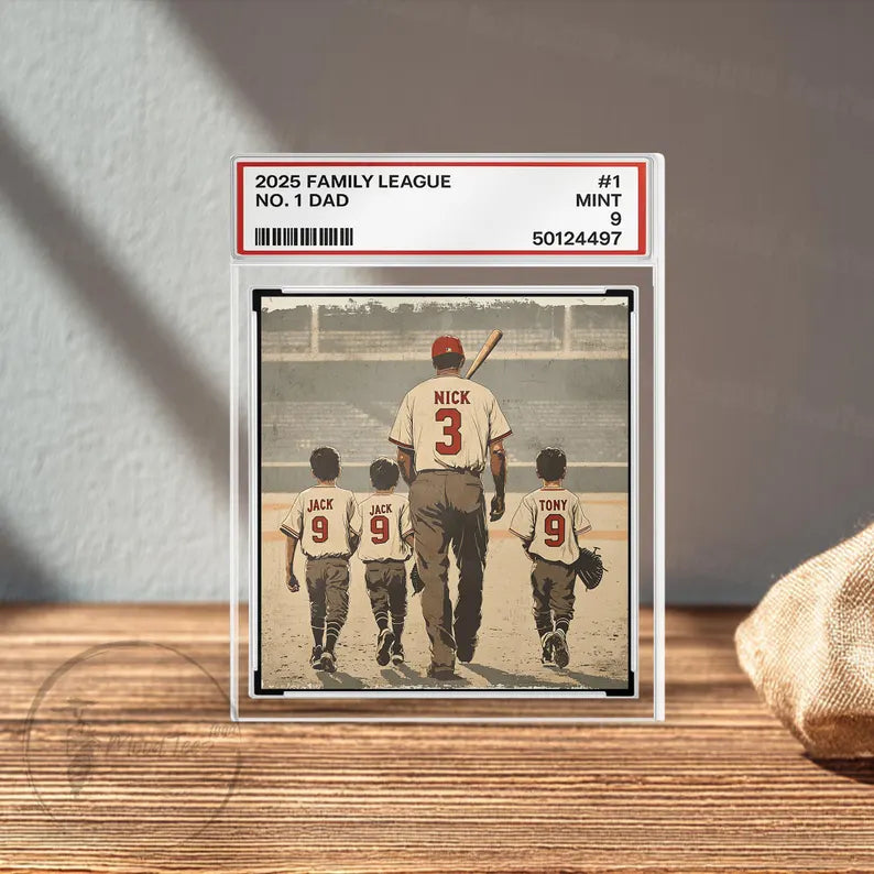 Baseball No. 1 Dad Grandpa Man & Kids Trading Card Style Personalized Acrylic Block Plaque, Father's Day Gift for Baseball Dad, Husband