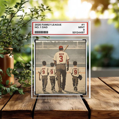 Baseball No. 1 Dad Grandpa Man & Kids Trading Card Style Personalized Acrylic Block Plaque, Father's Day Gift for Baseball Dad, Husband