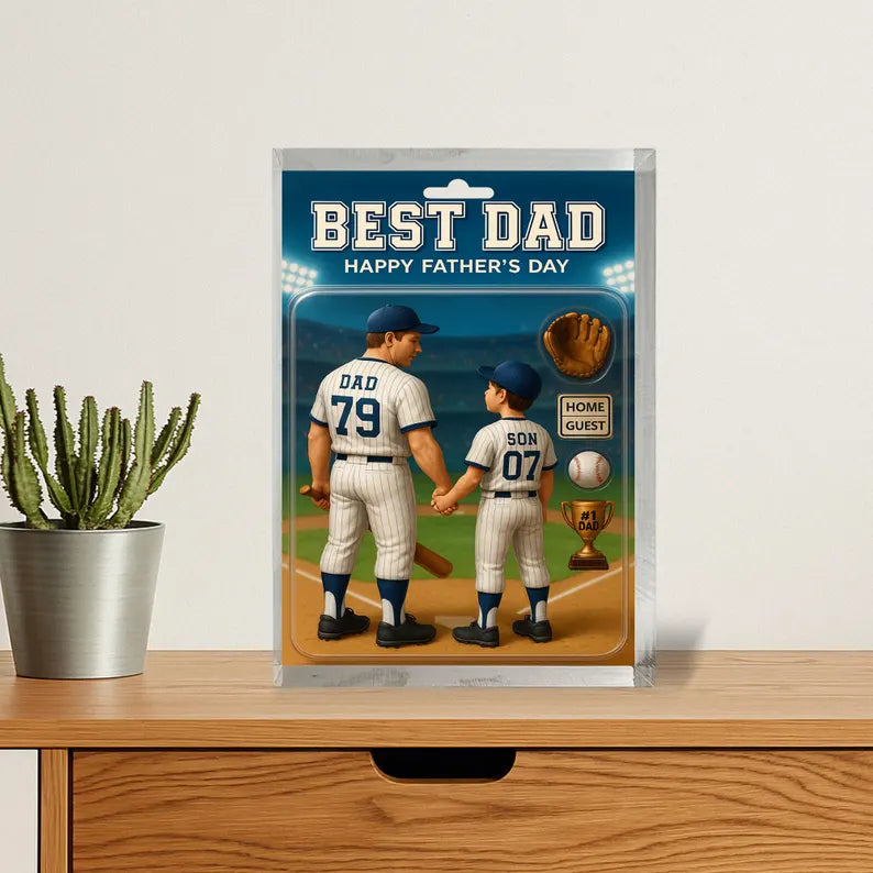 Personalized Father’s Day Gift – Best Baseball Dad Acrylic Block – Custom Sports Keepsake for Dad from Son – Unique Gift for Husband