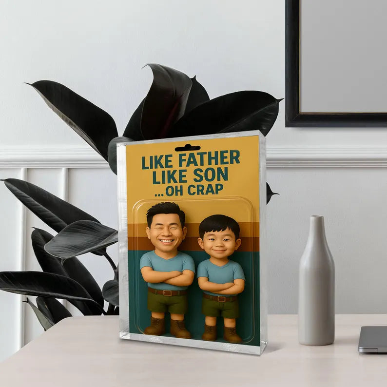 Personalized Funny Father’s Day Gift – Like Father Like Son Acrylic Block – Custom Keepsake from Kids – Unique Gift for Dad or Husband