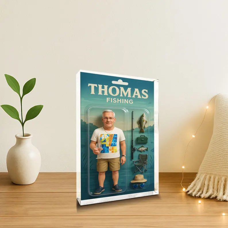 Personalized Fishing Gift for Dad or Grandpa – Custom Acrylic Block with Name – Funny Keepsake for Fisherman – Father’s Day or Birthday Gift