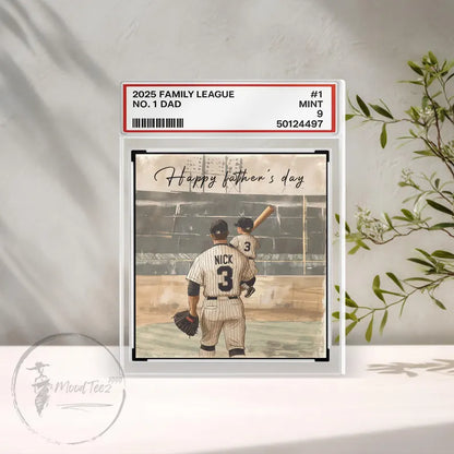 Baseball No. 1 Dad Grandpa Man & Kids Trading Card Style Personalized Acrylic Block Plaque, Father's Day Gift for Baseball Dad, Husband