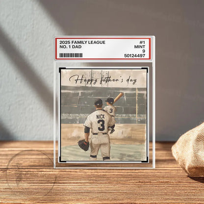 Baseball No. 1 Dad Grandpa Man & Kids Trading Card Style Personalized Acrylic Block Plaque, Father's Day Gift for Baseball Dad, Husband