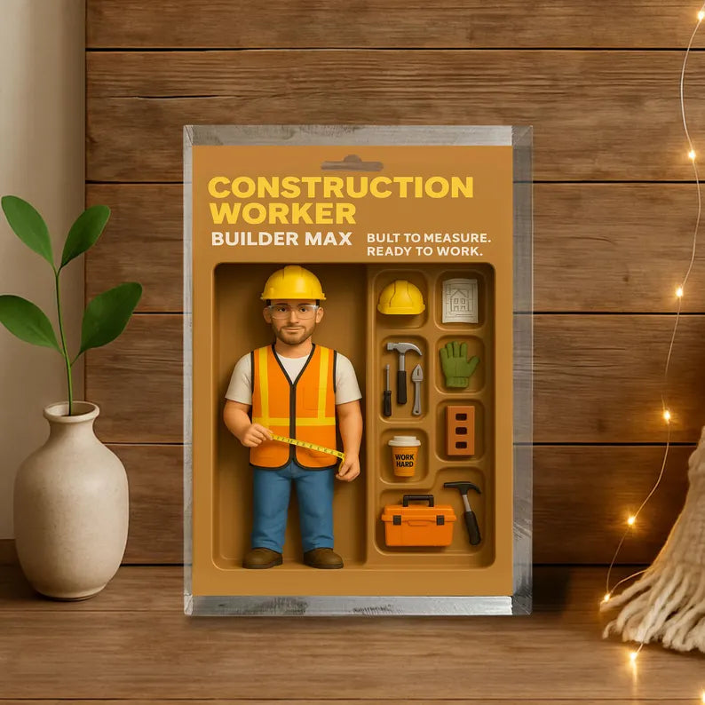Personalized Construction Worker Action Figure with Realistic Tools and Accessories, Built to Measure, Ready to Work,Perfect Gift for Father
