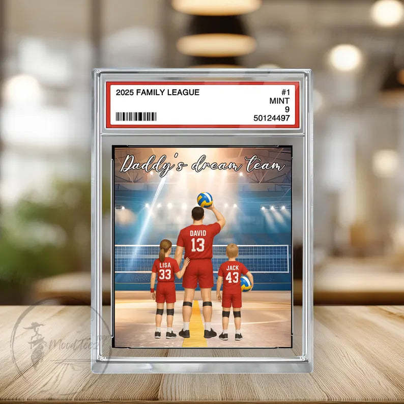 Volleyball No. 1 Dad Grandpa Man & Kids Trading Card Style Personalized Acrylic Block Plaque, Father's Day Gift for Volleyball Dad, Husband