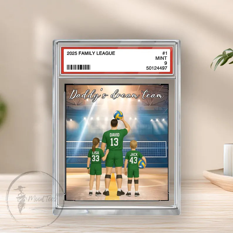 Volleyball No. 1 Dad Grandpa Man & Kids Trading Card Style Personalized Acrylic Block Plaque, Father's Day Gift for Volleyball Dad, Husband