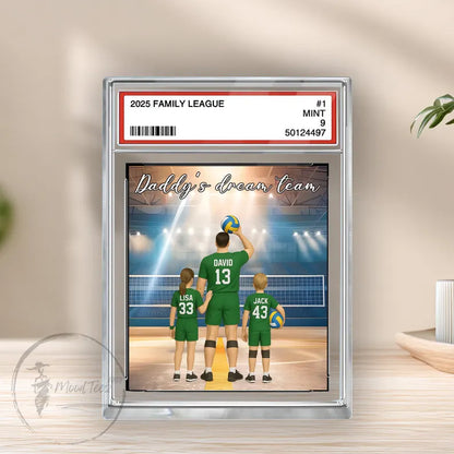 Volleyball No. 1 Dad Grandpa Man & Kids Trading Card Style Personalized Acrylic Block Plaque, Father's Day Gift for Volleyball Dad, Husband