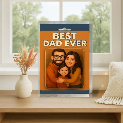 Personalized heartfelt ‘Best Dad Ever’ acrylic block featuring a warm family embrace—perfect gift for Father’s Day or any special occasion