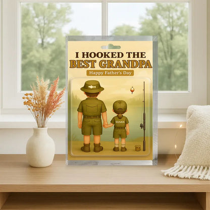 Personalized Father’s Day acrylic block: Celebrate with ‘I Hooked the Best Grandpa’ — a perfect gift honoring grandpa’s love