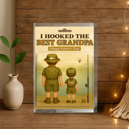 Personalized Father’s Day acrylic block: Celebrate with ‘I Hooked the Best Grandpa’ — a perfect gift honoring grandpa’s love
