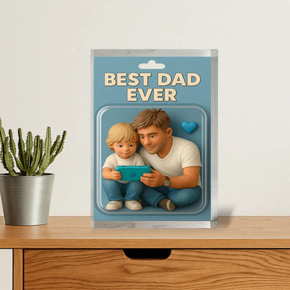 Personalized Acrylic Block Gift for Dad – Best Dad Ever with Father & Child Art – Unique Father’s Day or Birthday Present for Him