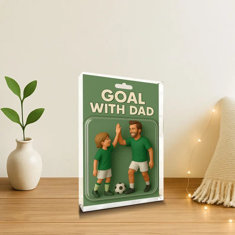 Personalized Soccer Gift for Dad – Acrylic Block with Father & Child Football Scene – Father's Day or Birthday Gift for Sports Dad
