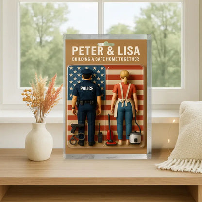 Personalized Couple Acrylic Block – Police Officer & Homemaker Duo – Building a Safe Home Together – Unique Gift for Heroic Partnerships