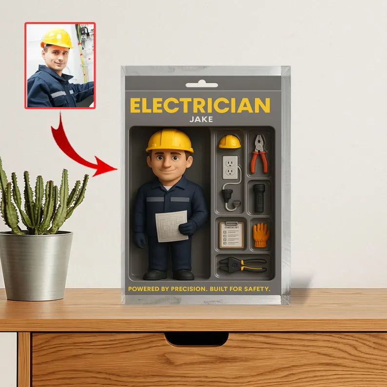 Personalized Electrician Gift for Him - Custom Acrylic Block for Electrician Dad or Coworker, Unique Father’s Day or Work Anniversary Gift