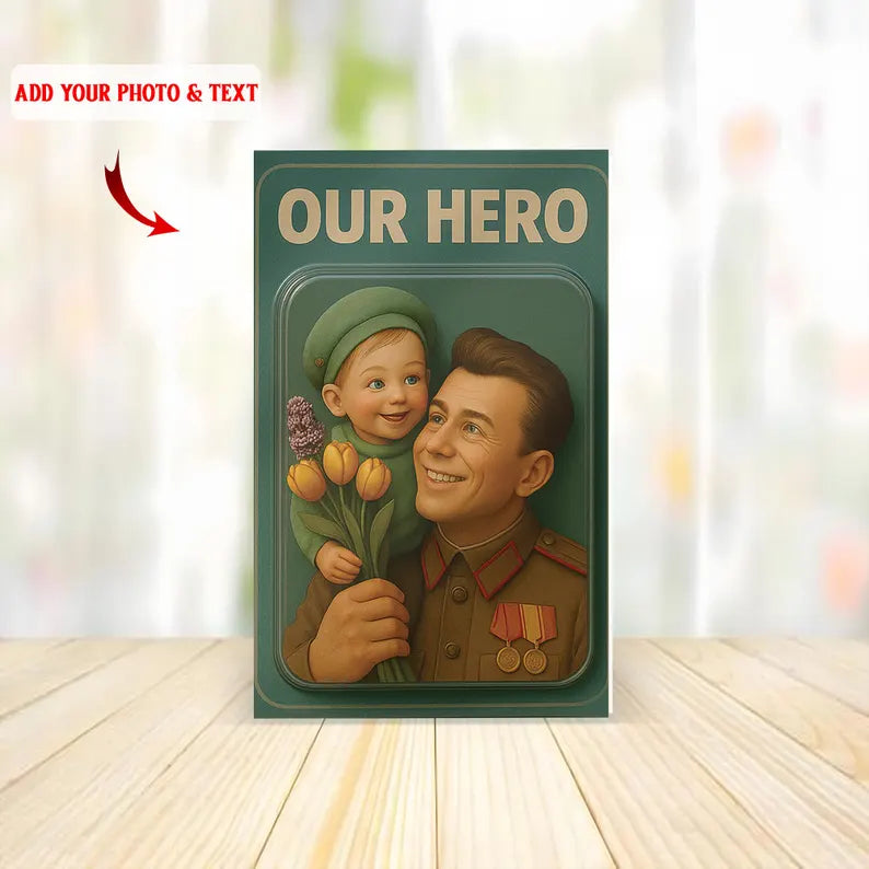 Personalized Our Hero Acrylic Block – Custom Military Dad and Child Scene – Unique Gift for Veteran, Soldier, or Heroic Father Figure