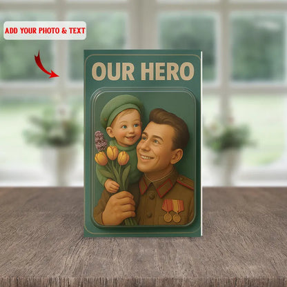 Personalized Our Hero Acrylic Block – Custom Military Dad and Child Scene – Unique Gift for Veteran, Soldier, or Heroic Father Figure