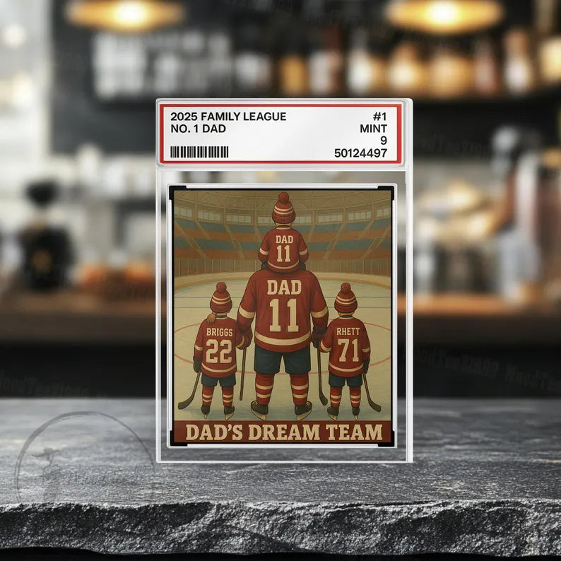 Hockey No. 1 Dad Personalized Trading Card Acrylic Block Plaque, Gift For Hockey Husband, Father's Day Gift For Hockey Lover, Hockey Player