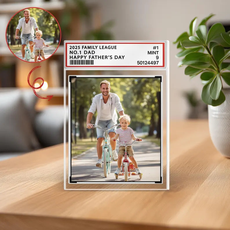 Custom Photo Acrylic Block for Dad – Personalized Father's Day Gift with Picture, No.1 Dad Sports Card Style Keepsake from Son or Daughter