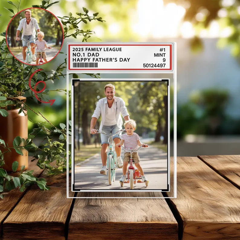 Custom Photo Acrylic Block for Dad – Personalized Father's Day Gift with Picture, No.1 Dad Sports Card Style Keepsake from Son or Daughter