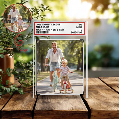 Custom Photo Acrylic Block for Dad – Personalized Father's Day Gift with Picture, No.1 Dad Sports Card Style Keepsake from Son or Daughter