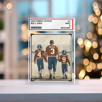 Football No. 1 Dad Grandpa Man & Kids Trading Card Style Custom Acrylic Block Plaque, Birthday, Fathers Day Gift For American Football Lover