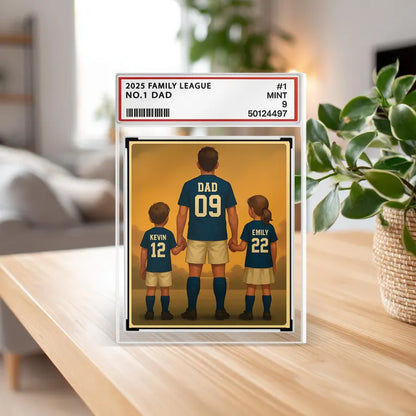 Soccer No.1 Dad Grandpa Man And Kids Trading Card Style Personalized Acrylic Block, Fathers Day Gift For Soccer Dad, Family Plaque Decor