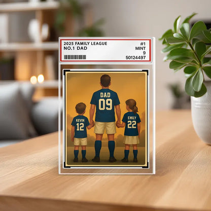 Soccer No.1 Dad Grandpa Man And Kids Trading Card Style Personalized Acrylic Block, Fathers Day Gift For Soccer Dad, Family Plaque Decor