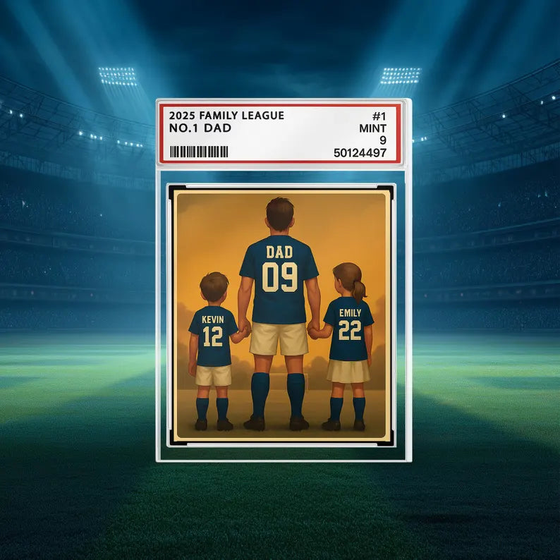 Personalized Soccer Dad Gift – Father's Day Acrylic Block, Custom Trading Card Style with Kids' Names and Jersey Numbers, #1 Dad Keepsake