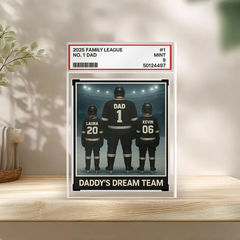 Daddy’s Dream Team Hockey Acrylic Block, Custom Gift for Dad with Kids’ Names - Personalized Father’s Day Sports Keepsake 2025, Gift For Dad