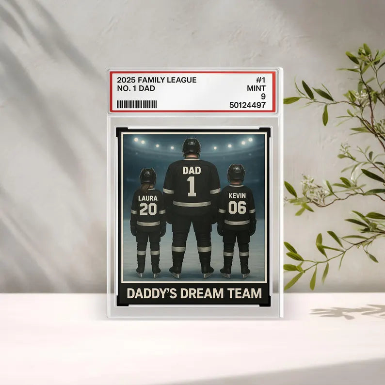 Daddy’s Dream Team Hockey Acrylic Block, Custom Gift for Dad with Kids’ Names - Personalized Father’s Day Sports Keepsake 2025, Gift For Dad