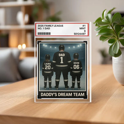 Daddy’s Dream Team Hockey Acrylic Block, Custom Gift for Dad with Kids’ Names - Personalized Father’s Day Sports Keepsake 2025, Gift For Dad