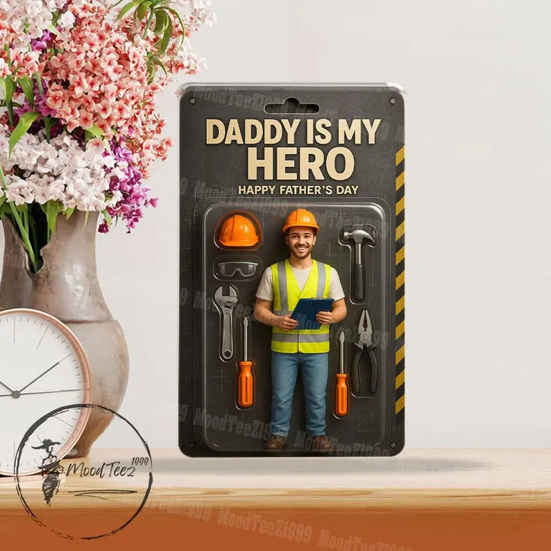 Personalized Father's Day Gift For Dad, Custom Photo Dad And Kids Action Figure Acrylic Block, Best Dad Ever Block Plaque, Gift For Husband 07