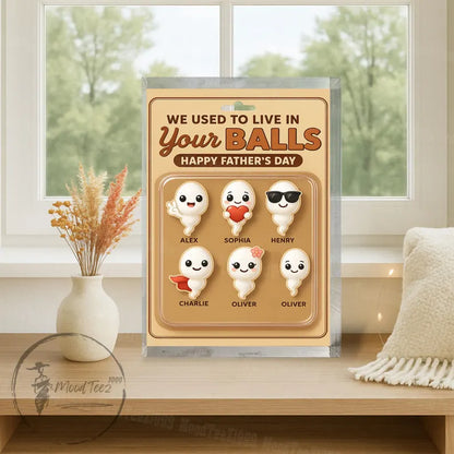 Personalized I Used To Live In Your Balls, Grandpa Gift, Funny Fathers Day Acrylic Block Plaque, Custom Father's Day Gift for Daddy