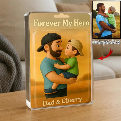 Personalized Photo Dad And Kids Action Figure Acrylic Block, Best Dad Ever Block Plaque, Custom Father's Day Gift For Dad, Gift For Husband