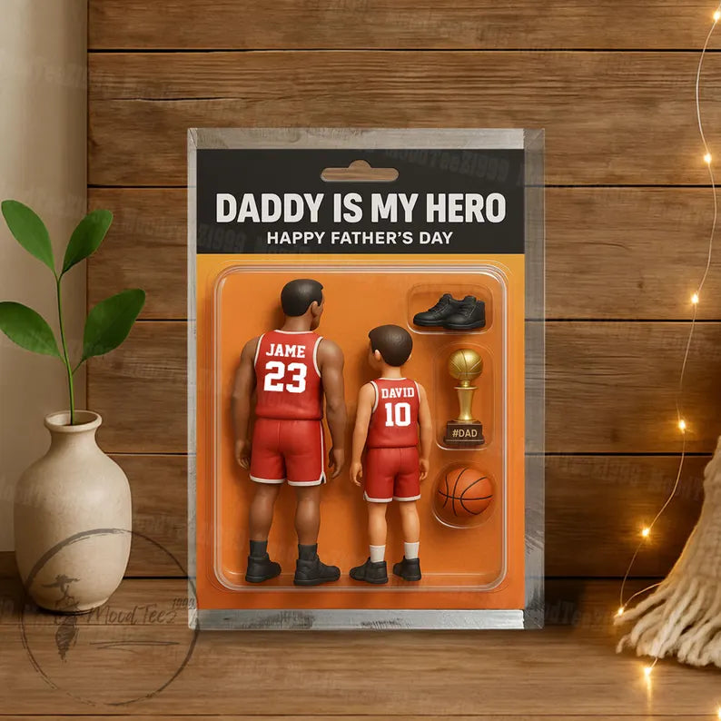 Personalized Dad And Kids Action Figure Acrylic Block, Best Dad Ever Block Plaque, Custom Father's Day Gift For Dad, Gift For Husband
