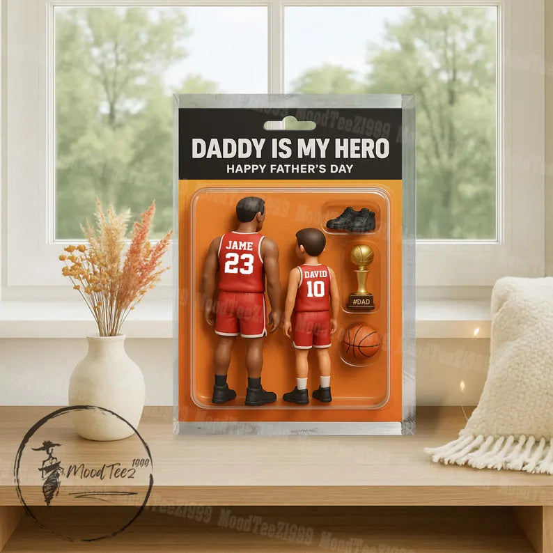 Personalized Dad And Kids Action Figure Acrylic Block, Best Dad Ever Block Plaque, Custom Father's Day Gift For Dad, Gift For Husband