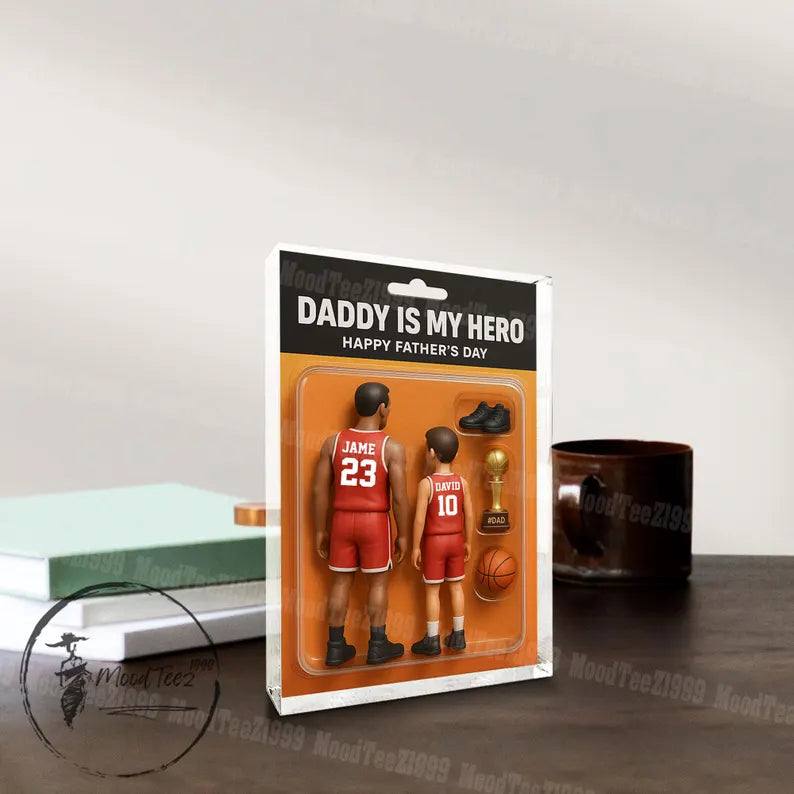 Personalized Dad And Kids Action Figure Acrylic Block, Best Dad Ever Block Plaque, Custom Father's Day Gift For Dad, Gift For Husband