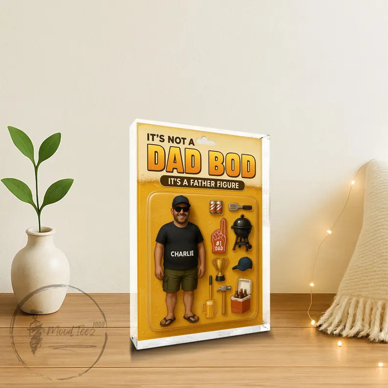 Dad Bod Father's Day Gift – Funny Personalized Acrylic Block for Dad with BBQ, Beer & Custom Name, Unique Gift for Father Figure 06