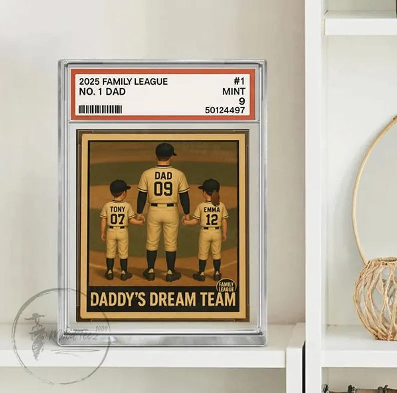 Baseball Dad Gift, Baseball No. 1 Dad Grandpa Man & Kids Trading Card Style, Personalized Acrylic Block Plaque, Custom Figure Acrylic Block