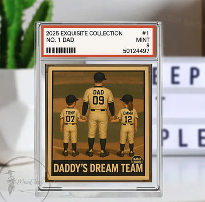 Baseball Dad Gift, Baseball No. 1 Dad Grandpa Man & Kids Trading Card Style, Personalized Acrylic Block Plaque, Custom Figure Acrylic Block