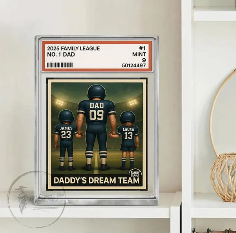 Football No. 1 Dad Man & Kids Trading Card Style Personalized Acrylic Block Plaque, Father's Day Gift for Football Dad, Gifts for Husband