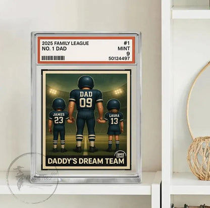 Football No. 1 Dad Man & Kids Trading Card Style Personalized Acrylic Block Plaque, Father's Day Gift for Football Dad, Gifts for Husband